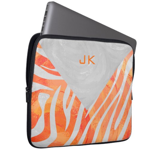 Zebra Monogramm Orange und Weiß Laptopschutzhülle (Vorne Rechts)