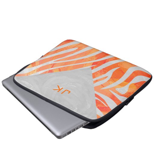 Zebra Monogramm Orange und Weiß Laptopschutzhülle (Vorne Knopf)