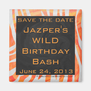 Zebra Monogramm Orange und Weiß Magnet