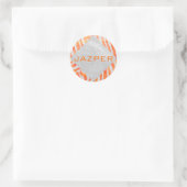 Zebra Monogramm Orange und Weiß Runder Aufkleber (Tasche)