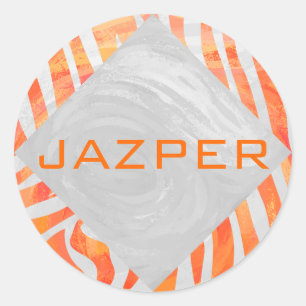 Zebra Monogramm Orange und Weiß Runder Aufkleber