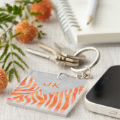 Zebra Monogramm Orange und Weiß Schlüsselanhänger (Vorderseite rechts)