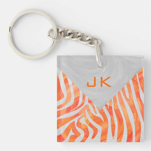 Zebra Monogramm Orange und Weiß Schlüsselanhänger (Vorderseite)