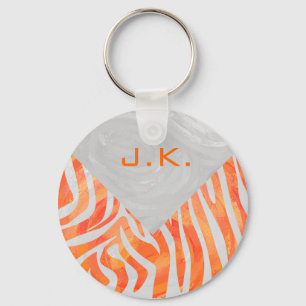 Zebra Monogramm Orange und Weiß Schlüsselanhänger
