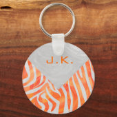 Zebra Monogramm Orange und Weiß Schlüsselanhänger (Vorderseite)