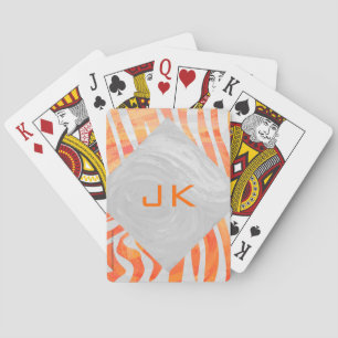 Zebra Monogramm Orange und Weiß Spielkarten