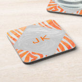 Zebra Monogramm Orange und Weiß Untersetzer (Linke Seite)
