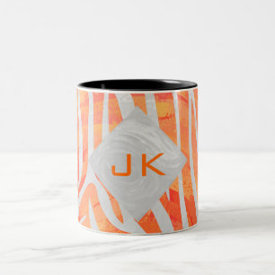 Zebra Monogramm Orange und Weiß Zweifarbige Tasse