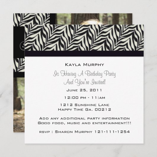 Zebra-Monogramm-Party Einladungen (Vorne/Hinten)