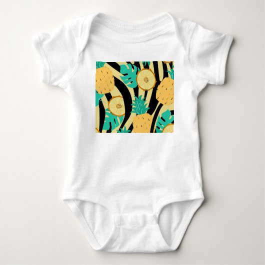 Zebra, Monstera, Ananas: Sommermuster. Baby Strampler (Vorderseite)