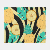 Zebra, Monstera, Ananas: Sommermuster. Fleecedecke (Vorderseite (Horizontal))