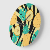 Zebra, Monstera, Ananas: Sommermuster. Große Wanduhr (Winkel)