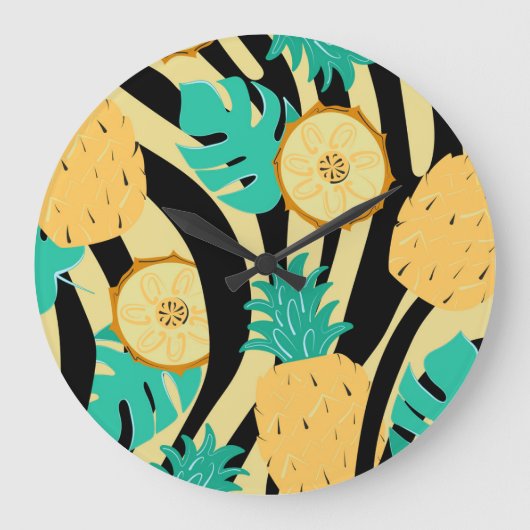 Zebra, Monstera, Ananas: Sommermuster. Große Wanduhr (Vorderseite)