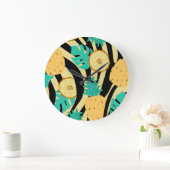 Zebra, Monstera, Ananas: Sommermuster. Große Wanduhr (Zuhause)