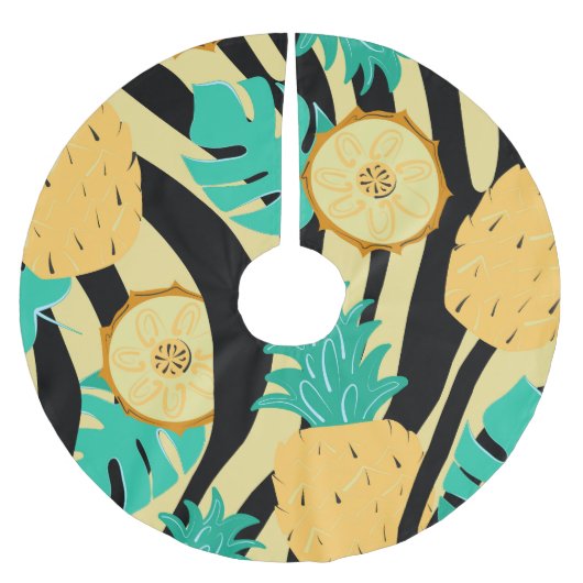 Zebra, Monstera, Ananas: Sommermuster. Polyester Weihnachtsbaumdecke (Vorderseite)