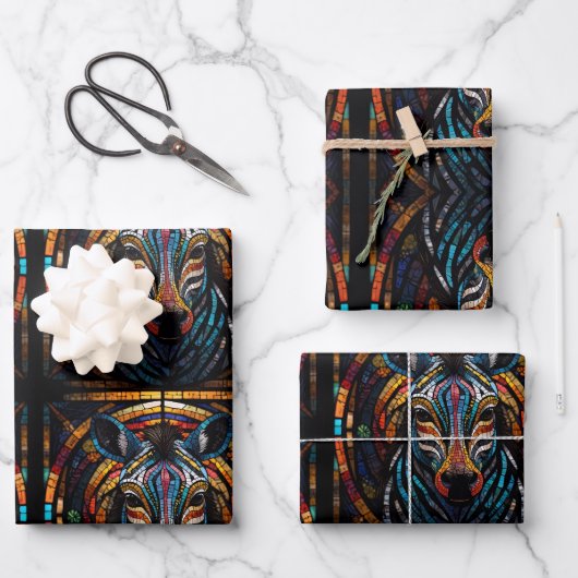 Zebra Mosaic Glasverpackungspapierblätter Geschenkpapier Set (Vorderseite)