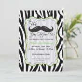 Zebra Mustache Birthday - Black & Lime Green Einladung (Stehend Vorderseite)
