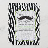 Zebra Mustache Birthday - Black & Lime Green Einladung (Vorne/Hinten)