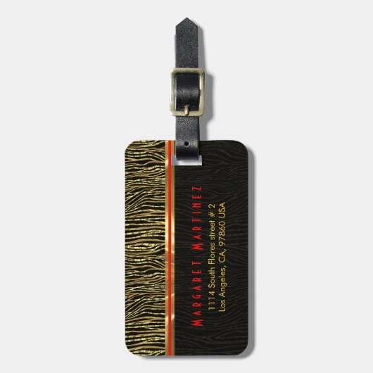 Zebra-Muster 2 Monogramm für Schwarz und Gold Gepäckanhänger (Vorderseite vertikal)