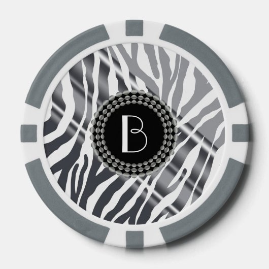 Zebra-Muster bei Tieren und Monogramm Pokerchips (Vorderseite)