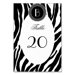 Zebra-Muster bei Tieren und Monogramm Tischnummer