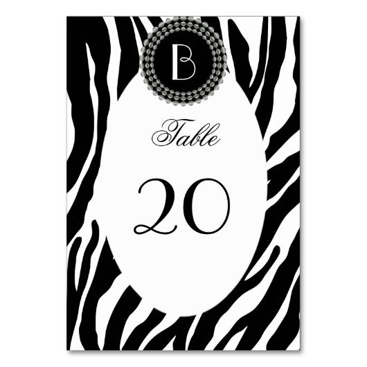 Zebra-Muster bei Tieren und Monogramm Tischnummer (Vorderseite)