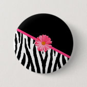 Zebra-Muster-Girly rosa Gänseblümchen Button (Vorderseite)