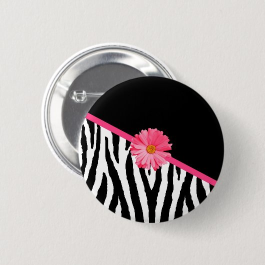 Zebra-Muster-Girly rosa Gänseblümchen Button (Vorne & Hinten)
