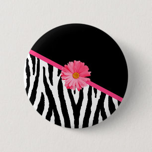 Zebra-Muster-Girly rosa Gänseblümchen Button