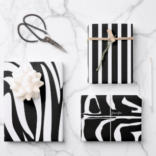 Zebra-Muster in Schwarz und Weiß Geschenkpapier Set