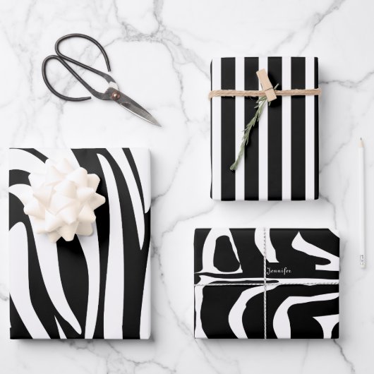 Zebra-Muster in Schwarz und Weiß Geschenkpapier Set (Vorderseite)