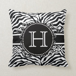 Zebra-Muster mit dem Monogramm cool und mutig Kissen
