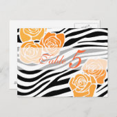 Zebra-Muster + orange Rose Tischnummer PostCard (Vorne/Hinten)