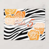 Zebra-Muster + orange Rose Tischnummer PostCard