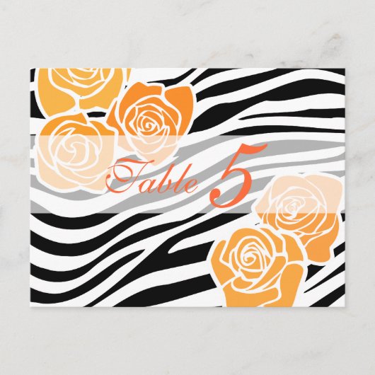 Zebra-Muster + orange Rose Tischnummer PostCard (Vorderseite)