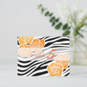 Zebra-Muster + orange Rosen Tischnummer Postkarte (Stehend Vorderseite)