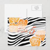Zebra-Muster + orange Rosen Tischnummer Postkarte (Vorne/Hinten)