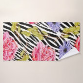 Zebra Muster Rosa Blume und Streifen Badehandtuch (Badehandtuch)