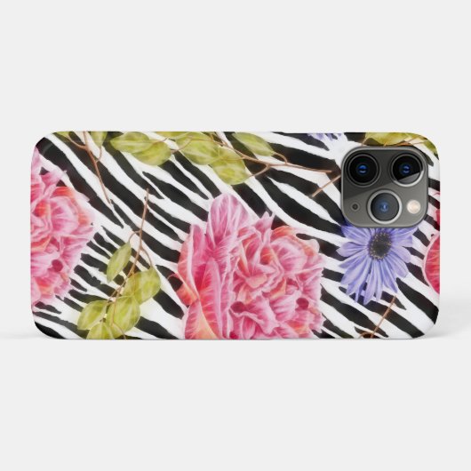 Zebra Muster Rosa Blume und Streifen Case-Mate iPhone Hülle (Rückseite (Horizontal))