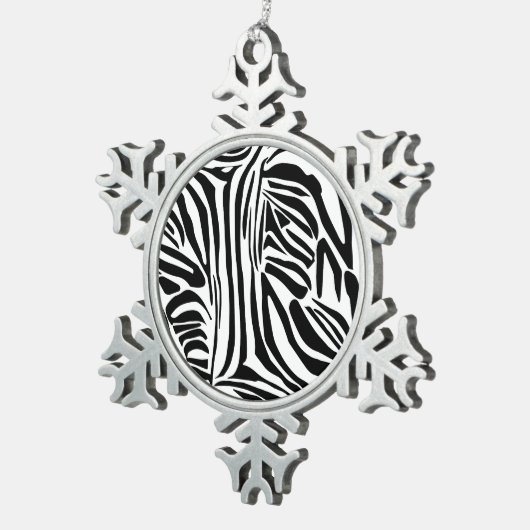 Zebra-Muster Schneeflocken Zinn-Ornament (Rechts)