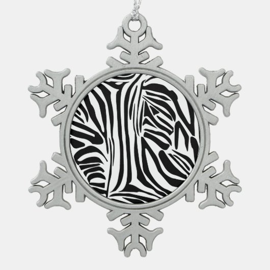 Zebra-Muster Schneeflocken Zinn-Ornament (Vorderseite)