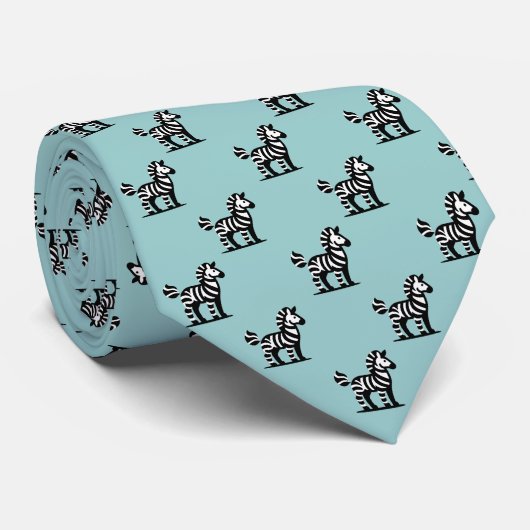 Zebra-Muster - Schwarz auf hellblau grün Krawatte (Gerollt)