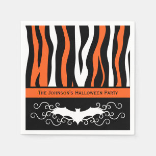Zebra-Muster und Fledermaus-Halloween-Party Serviette