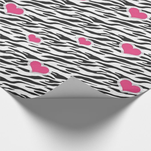 Zebra-Muster und rosa Herz-Umschlagpapier Geschenkpapier (Ecke)