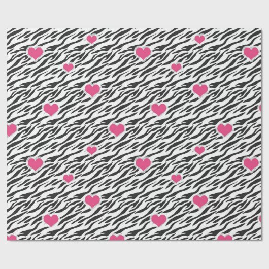 Zebra-Muster und rosa Herz-Umschlagpapier Geschenkpapier (Flach)