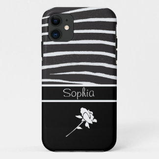 Zebra Muster+White Rose auf schwarz/personalisiere Case-Mate iPhone Hülle