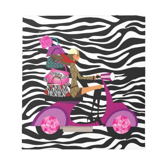 Zebra Notepad Schwarz-weiß Scooter Girl Purses Notizblock (Vorderseite)