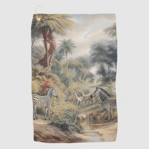 Zebra-Oase & Löwinnen-Versammlung Vintage-Botanik Golfhandtuch