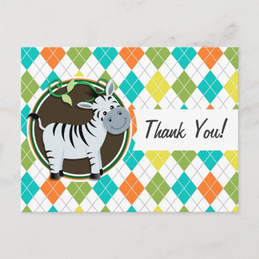 Zebra on Colorful Argyle Postkarte (Vorderseite)