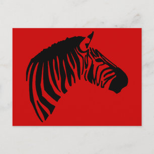 ZEBRA ON RED POSTCARD POSTKARTE